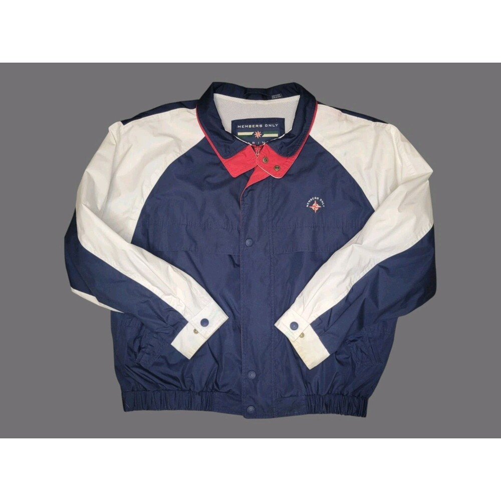 Vtg Members Only Mariner Sailing Jacket Mens LG Blue White Red Full Zip 90s